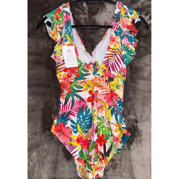 B2prity Cutout One Piece Swimsuit Womens Multicolor Floral Summer Ruffle V-Neck - Picture 4 of 7